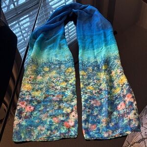 Monet Style Floral Scarf in Blue and Aqua